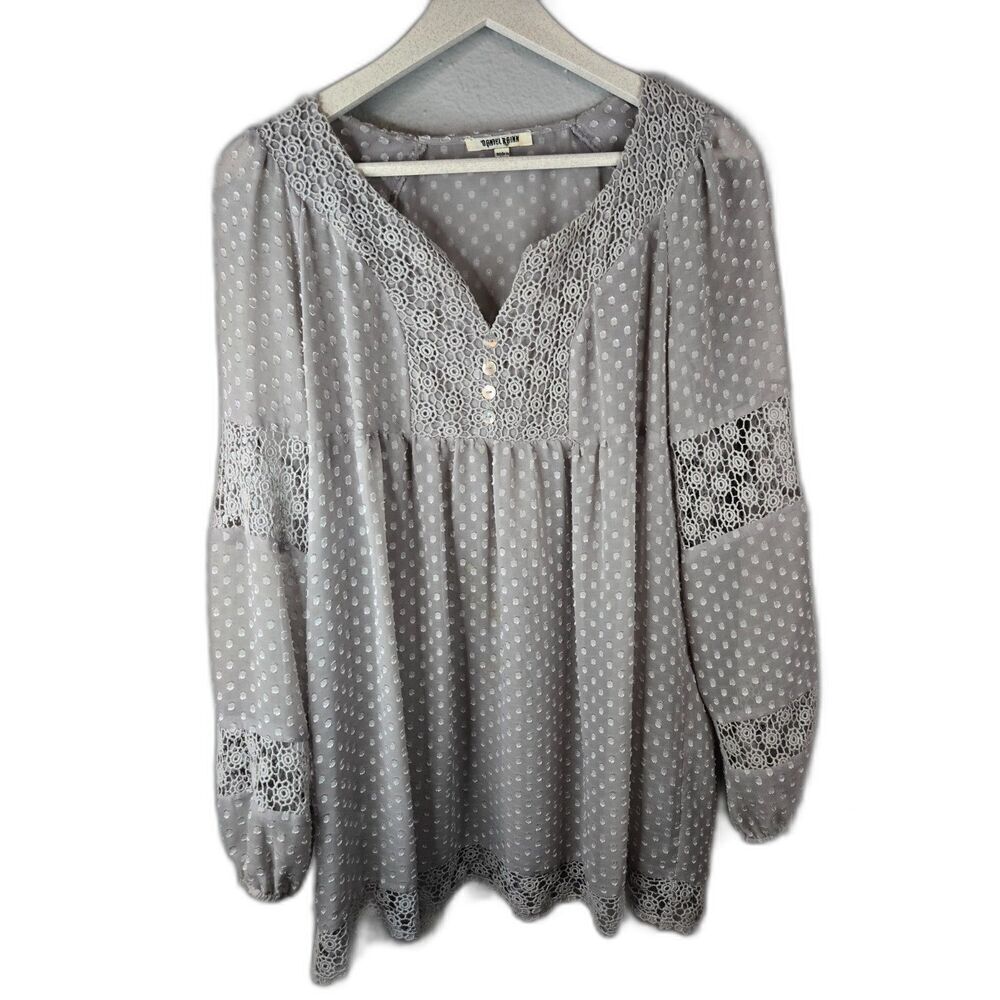 Daniel Rainn Women's Gray Swiss Dot Long Sleeve Sheer Blouse Size Medium